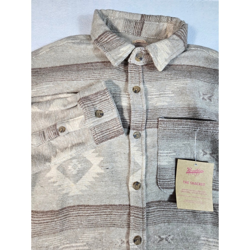 Brooklyn Cloth Men Boxy Fit Shacket Heavyweight Aztec Southwestern Tan M